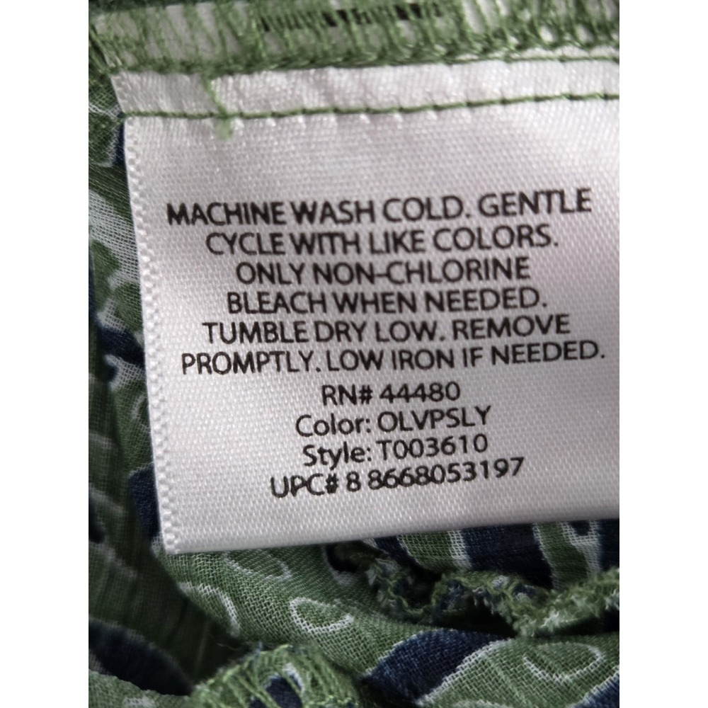 FADED GLORY 3X Vintage Tunic Blouse Smocked Ruffle Bottom Green‎ Blue Paisley - Picture 4 of 7